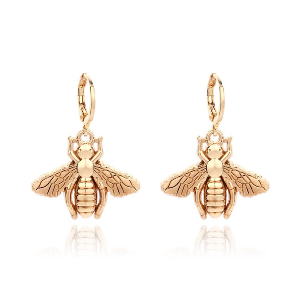 💕last one Bees Insect Hoop Huggie Earrings Gold - Picture 3 of 5